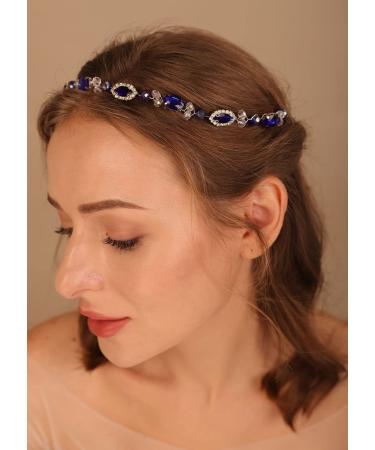Denifery Blue Sapphire Rhinestone Bridal Headpiece | Crystal Hair Vine Headband for Wedding Party - Buy Online on GoSupps.com