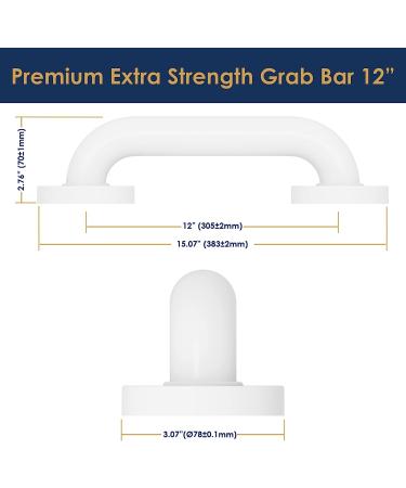 Evekare Premium Extra Strength 12 Grab Bar for Bathtubs & Showers | Stainless Steel White | ADA Compliant Handle for Elderly & Disabled - Buy Online on GoSupps.com