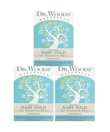 Dr. Woods Unscented Baby Mild Bar Soap with Organic Shea Butter 5.25 oz (Pack of 3) 5.25 Ounce (Pack of 3)