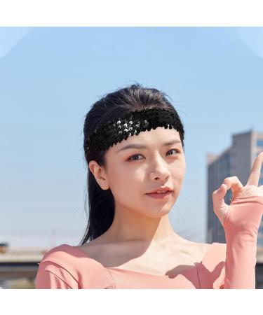 Uonlytech Sequin Headband Adjustable Non Slip Wide Headband Sparkly Black Headband Sports Bling Hairband 1920s Glitter Headdress for Women Girls - Buy Online on GoSupps.com