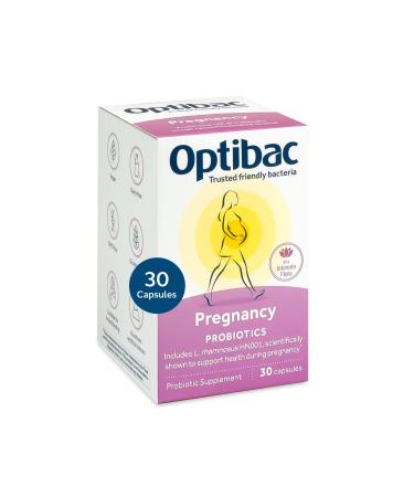 Optibac Probiotics Pregnancy - Vegan Probiotic for Pregnant & Breastfeeding Women to Support Gut Immune & Vaginal Health 12 Billion CFU & Prebiotic - 30 Capsules