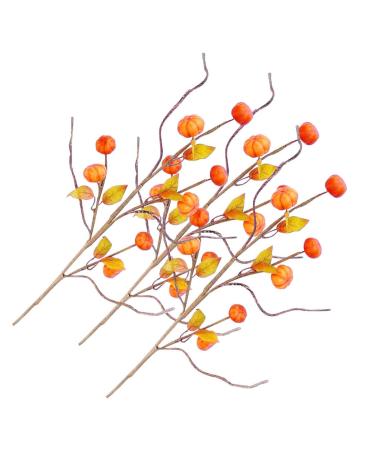 HOMSFOU 12 Pcs Artificial Pumpkin Branch Maple Leaf Branch Pumpkin Berry Picks Thanksgiving Pumpkin Branch Fall Pumpkin Picks Halloween Pumpkin Branch Autumn Foam Artificial Flower