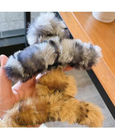 BETHYNAS Leopard Print Faux Fur Hair Clip - Brown | Soft Hair Claw Clip for Women and Girls - Buy Online on GoSupps.com