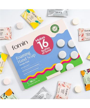 FOMIN Foaming Hand Soap Refills (16 Pack) - Variety Pack Foaming Hand Soap Tablets - Skin Friendly Foam Soap Refill for Hand Wash - Makes 128 fl oz (16 x 8 fl oz)