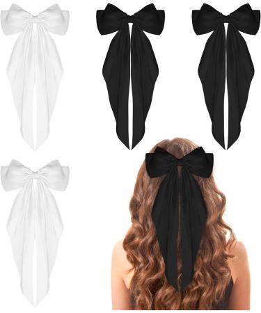 Sibba Satin Hair Barrette Big Bow Clips 4Pcs - Vintage French Bowknot Hairpin Set for Women and Girls - Black and White Combo - Buy Online on GoSupps.com