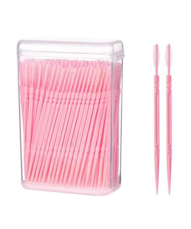 Interwall room brush interdental brushes in the donor toothpick for teeth dental care on the way and on the go tooth cleaning brush with toothpick interdental brush soft silicone 200 pieces pink