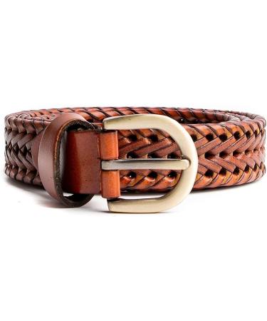 ECHAIN Women's 25mm Wide Brown Braided Genuine Leather Belt - Waist 35-40 - Buy Online on GoSupps.com