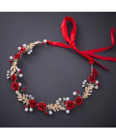 Drokit Red Crystal Flower Tiara Headpiece for Wedding - Elegant Bridal Forehead Accessory - Buy Online on GoSupps.com