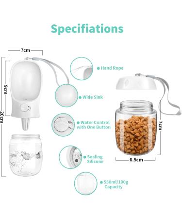 Myowell Portable Dog Drinking Bottle - 350ml Water Bottle with 100g Food Cup for Small & Large Dogs | Leak-Proof & Travel-Friendly (White) - Buy Online on GoSupps.com