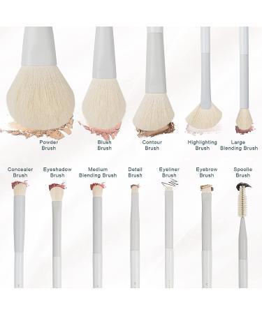 Rownyeon 12pcs White Grey Makeup Brush Set - Professional Synthetic Brushes for Foundation, Blending, Powder, Blush, Concealer, and Eyeshadow - With PU Leather Roll - Buy Online on GoSupps.com