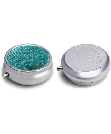Buy Round Turquoise Pill Box - Small Dot Tiles Print 3 Compartment Portable Medicine Organizer - Decorative Metal Pocket Pill Case - Buy Online on GoSupps.com