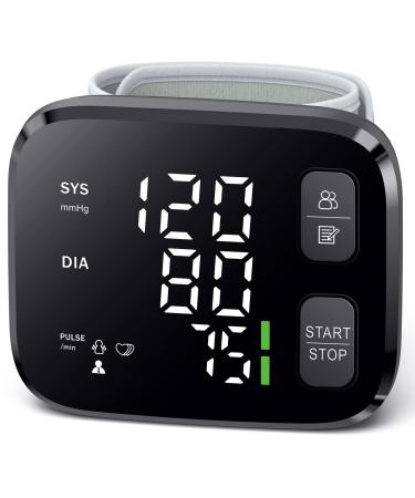 Oklar Blood Pressure Monitor LED Backlit Display Automatic Wrist Cuff Blood Pressure Machine 120x2 Reading Memory Bp Monitor with Carrying Case Black