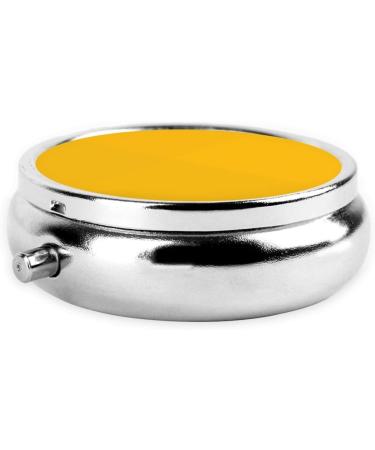 Pure Yellow Portable Metal Pill Box Round Mini 3-Compartment Case with Hinged Design for Travel | Ideal for Small Pills - Buy Online on GoSupps.com