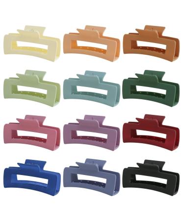 SYGY Large Claw Clips, 12PCS Hair Clips for Women, 4.1 Inches Claw Clips for Thick Hair, Matte Big Hair Clips Strong Hold Square Claw Clips, Nonslip Girls Jumbo Hair Clip 4.1 Inch (Pack of 12)