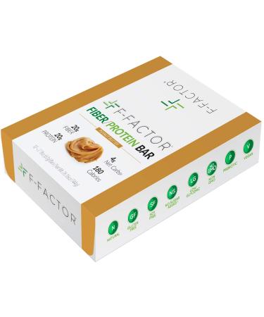 F-Factor® Peanut Butter Fiber Protein Bar, High Fiber, High Protein, Low Carb, Gluten Free, Low Sugar, Vegan, Soy Free, Natural, Keto Friendly, Healthy & Convenient Snack, 12 Count