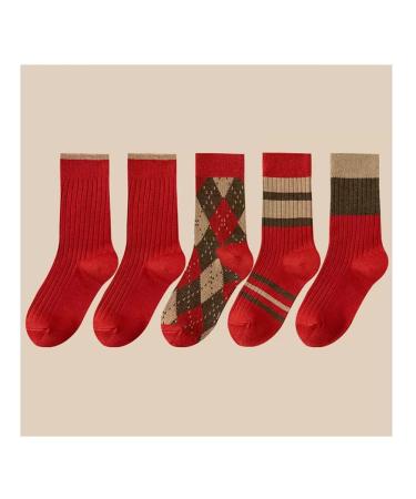New Year's Red Cotton Socks Lucky Socks China Spring Festival Best Gift Zodiac Socks Comfortable and Breathable 5 Pairs (Color : Red-4 Size : 34-40) 34-40 Red-4