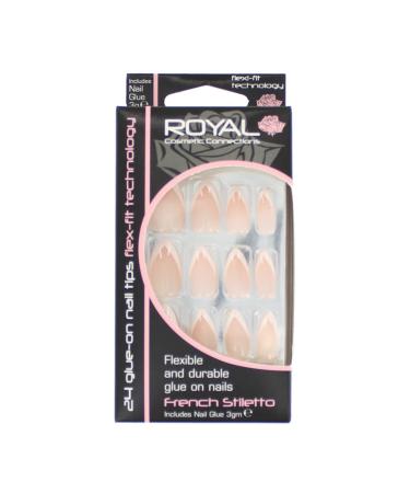 Royal 24 Flexible And Durable Glue On Nail Tips - French Stiletto