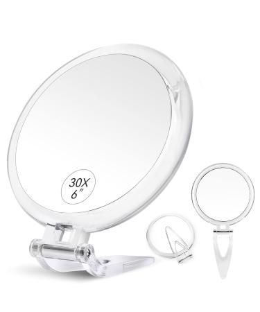 30X Magnifying Mirror, 30X/1X Two Sided Hand Mirror,Travel Mirror for Precise Makeup Applications,Tweezing, and Blackhead/Blemish Removal,6 Inch