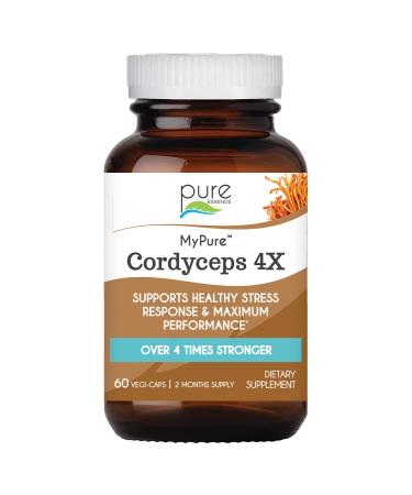 PURE ESSENCE LABS MyPure Cordyceps 4X Mushrooms - Concentrated Cordyceps Mushroom Powder Supplements for Immune System, Stress Response, Physical & Mental Performance - 2 Months Supply 60 Count (Pack of 1)