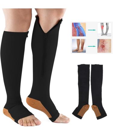 Buy ZLXHDL Compression Socks with Zipper - 2 Pairs of Open Toe Compression Stockings for Men & Women (S/M) - Black - Buy Online on GoSupps.com