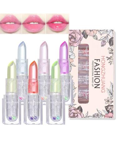 HONGZHUANG 6PACK Macaron Jelly Color Changing Lip Balm Set Lipstick Color Depends Temperature PH Data Long Lasting and Moisturizing Nutriztious Protect Your Lip Day and Night(Gift Box)