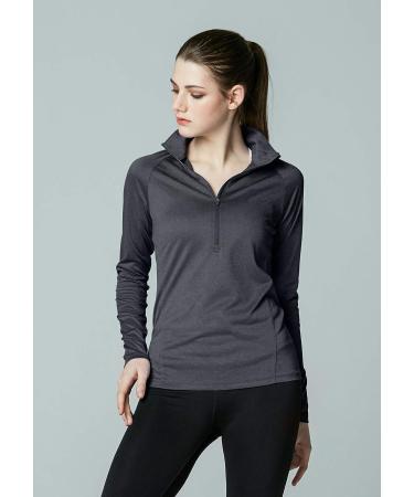 TSLA Women's Quarter Zip Pullover | Quick Dry Long Sleeve Workout Top | Lightweight Athletic T-Shirt | Charcoal Small - Buy Online on GoSupps.com