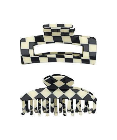 Hair Claw Clips for Women  Large Hair Clips for Thick Hair and Thin Hair  Vintage Black/White Checkered Claw Clips Cellulose Acetate Banana Clips French Fashion Cute Hair Clamps for Long Curly Hair (black&white)