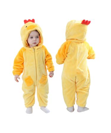 Doladola Baby Boys Girls Cartoon Animal Hooded Onesies Infant Pajamas Romper 3-6 Months Chick