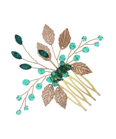 Beatifufu Rhinestone Tuck Comb Wedding Hair Comb Bridal Hair Comb Leaf Hair Accessories Prom Hair Accessories Gold Hair Accessories Leaf Hair Comb Wedding Hair Accessories