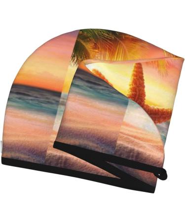 Hair Towel Wrap Quick-Dry Towel Turban with Button | Starfish Sunset Sea Beach Design - Buy Online on GoSupps.com