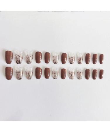 24Pcs/Set Press On Nails Brown Star Pink Ballet Trapezoidal Detachable Nail Polish False Nails Acrylic Fake Nails Full Cover Nails Tips Artificial Finger Manicure Press on nails for Women and Girls - Buy Online on GoSupps.com
