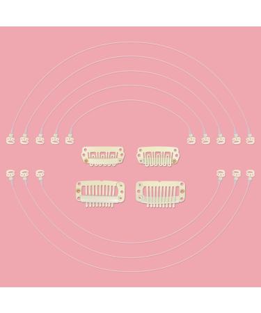 WENNALIFE Blonde Invisible Elastic Wire for Wire Hair Extensions 4 Blonde Flexible Hook Adjustable Fish Line 7 Inch 8 Inch 9 Inch 10 Inch 11 Inch 12 Inch with 4 Blonde Stainless Steel Clips 4 Replacement Clips and 8 Invisible Elastic Wires Blonde-Clips+Wi