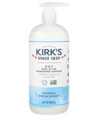 Kirk s 3-in-1 Head to Toe Clean Body Wash Nourishing Cleanser Original Fresh Scent Natural Formula Free of Sulfates Parabens Free 32 Fluid Ounce (Pack of 1) Natural 32 Fl Oz (Pack of 1)