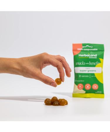 Herbaland Super Greens Gummies Snacks with Benefits Vegan Low-sugar High-fiber Gluten-free 2 Servings of Organic Veggies & 12g of Organic Tapioca Fiber Per Pouch Apple Peach Flavor 12 x 40g (Box of 12) Compostable Pouch - Buy Online on GoSupps.com