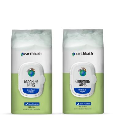 earthbath Green Tea & Awapuhi Pet Grooming Wipes - Safely Wipe Away Dirt and Odor, Aloe Vera, Vitamin E, Good for Dogs & Cats - Handily Clean Your Pets' Dirty Paws and Undercoat - 100 Count, Pack of 2