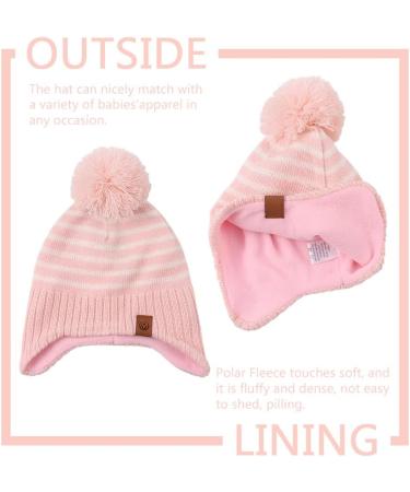 XIAOHAWANG Striped Baby Beanie Hat - Pink | Winter Knitted Warm Hat for Boys and Girls 9-24 Months - Buy Online on GoSupps.com