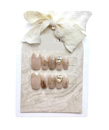 Handmade Wearing Nail Pieces Gold Foil Big Diamond Ultra Short Round Detachable False Nail Enhancements 10PCS (Size : L) 1 count (Pack of 1)