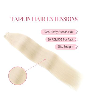 Sixstarhair Invisible Tape Extensions | Real Hair 20PCs 50g 55cm #60 Blond | Premium Remy Tape In Hair Extensions - Buy Online on GoSupps.com