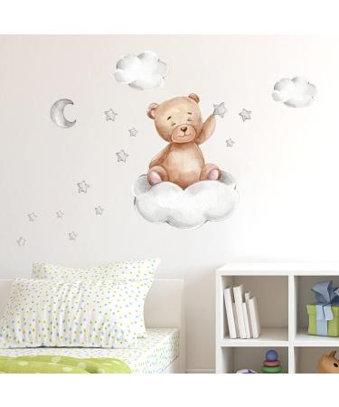 Cute Bears and Moon Wall Stickers for Kids Bedroom Decor | Nursery Window Decals - Set of Bears, Clouds, Moon and Stars - Buy Online on GoSupps.com