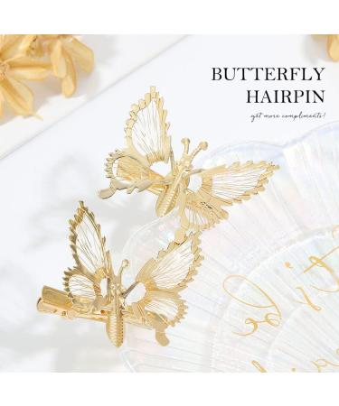 Bartosi 3D Butterfly Hair Clips - Gold Metal Hair Barrettes for Women and Girls (Pack of 2) - Buy Online on GoSupps.com