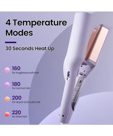 Big Wave Hair Curler Iron Wand 32mm Romantic French Egg Roll Curling Iron Multifunctional Ceramic V-Shaped Hair Curling Iron 4 Gears Temperature Fast Heating for Long or Short Hair (Purple) - Buy Online on GoSupps.com