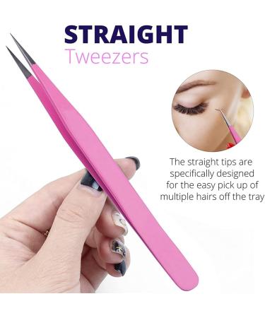 Tsolay Eyelash Tweezers Set - 4 Pack Stainless Steel Precision Tools for Lash Extensions - Pink Curved & Straight Tip - Buy Online on GoSupps.com