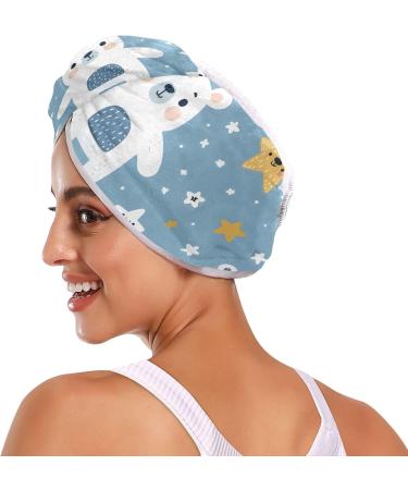 Buy Cute Bear Pattern Blue Hair Towel 2 Pack | Super Absorbent Quick Dry Hair Turbans for Women & Girls - International Shipping - Buy Online on GoSupps.com