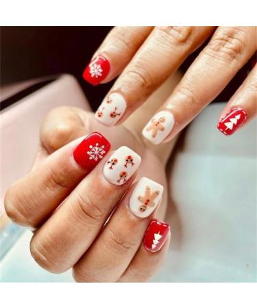Christmas Press on Nails Almond Square Glues on Nails Full Cover Fake Nails Acrylic False Nails for Women Nail Designs - Buy Online on GoSupps.com