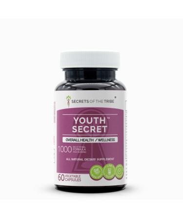 Youth Secret 60 Capsules, 1000 mg, Hawthorn, Ginkgo, Ashwagandha, Cordyceps, Fo-Ti Root, Green Tea, Brahmi, Rosemary, Turmeric, Maqui Berry. Overall Health/Wellness (60 Capsules) 60 Count (Pack of 1)