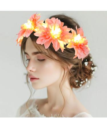 Zoestar Light Up Flower Crown Headbands LED Hair Wreath Headband Bridal Floral Garland Headpiece Festival Party Hair Accessories for Women and Girlsn (Pink Standard Size) - Buy Online on GoSupps.com