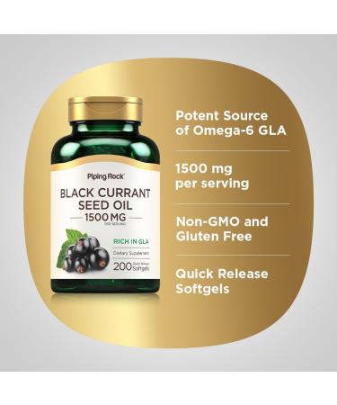 Piping Rock Black Currant Seed Oil Softgel Capsules | 1500mg | 200 Count | with Gamma Linolenic Acid (GLA) | Non-GMO Gluten Free Supplement - Buy Online on GoSupps.com