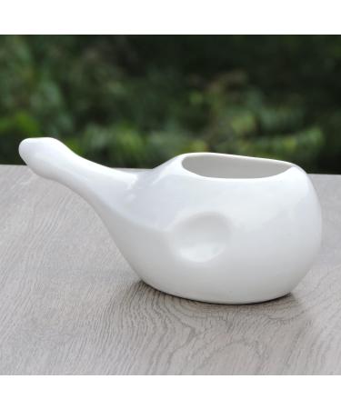 White Ceramic Neti Pot for Nasal Cleansing + 5 Sachet Neti Salt - Dishwasher Safe - Buy Online on GoSupps.com