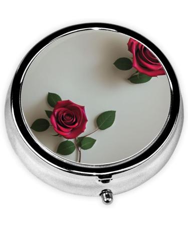 Roses Printed Mini Round Pill Box - 3 Compartment Portable Organizer for Travel Home & Office - Buy Online on GoSupps.com