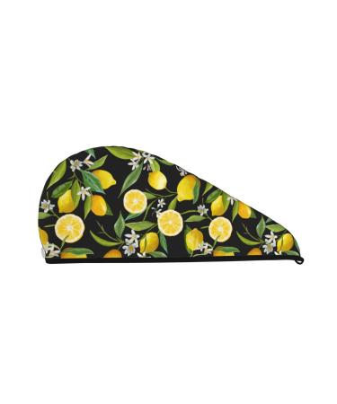 Lemon Fruits Flowers Leaves Microfiber Hair Towel Soft Super Absorbent Hair Towel Wrap for Women Coral Velvet Quick Dry Hair Cap for Long Curly and Thick Hair